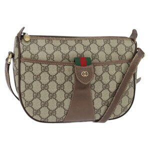 Authentic GUCCI GG Supreme Web Sherry Line Bag PVC Beige Gold 001 754 6177